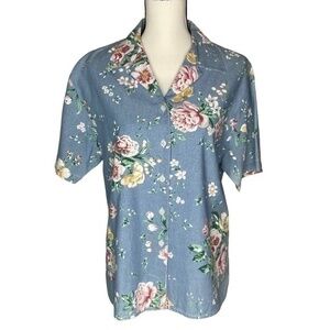 Vintage American Collection Top Floral Button Down Short Sleeve Cotton